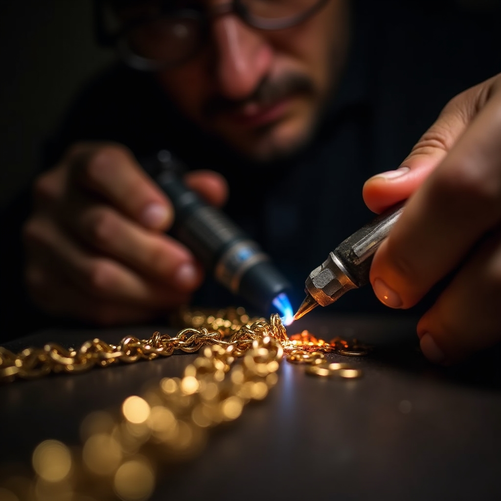 Пайка золотой цепочки в ювелирной мастерской