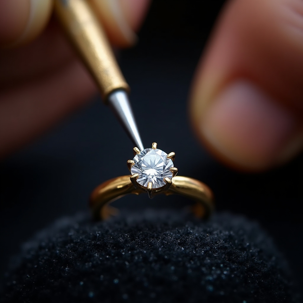 Закрепка бриллианта в золотом кольце